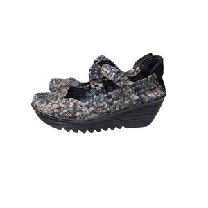 Bernie Mev Womens Woven Platform Mary Jane Shoes Size 8 Blue Beige Elastic Comfo